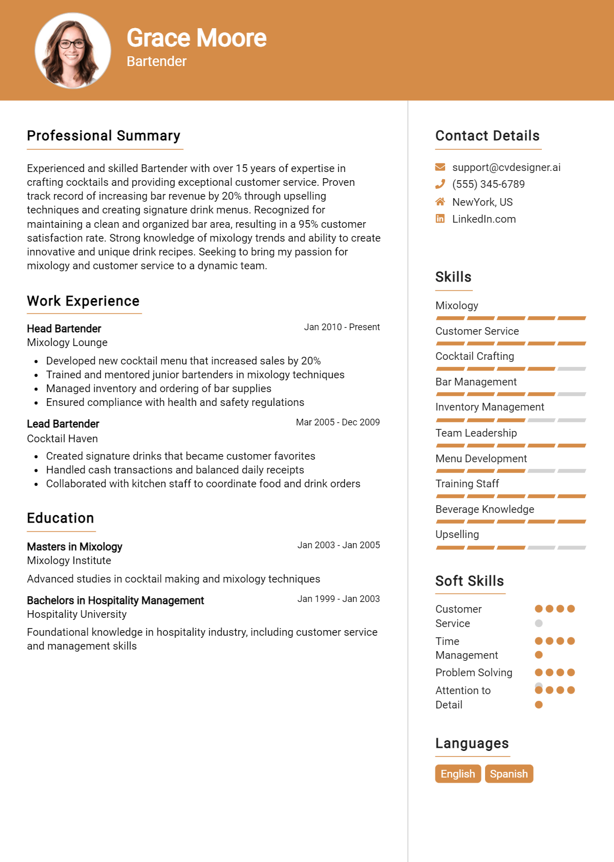 Bartender Resume Example for 2026: How to Craft a Winning CV Preview