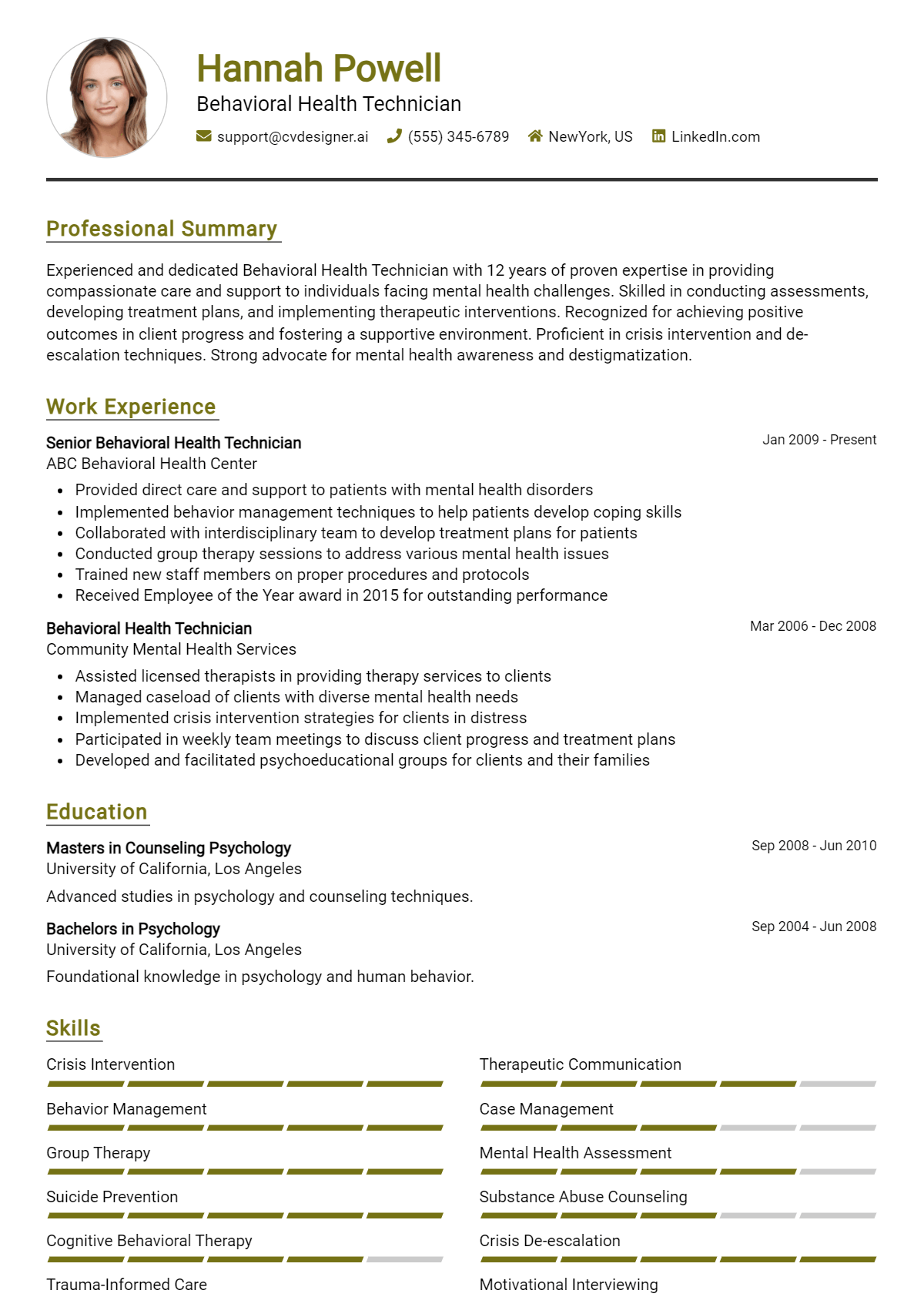 Behavioral Health Technician Resume Example for 2026: Best Writing Guide Preview