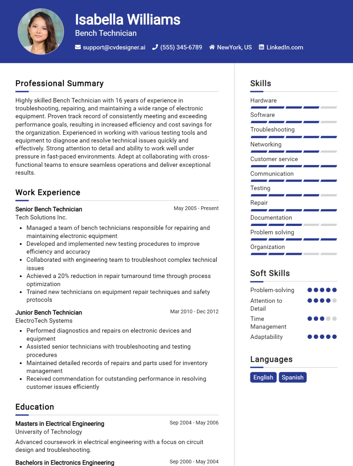 Bench Technician CV Example For 2026: Tips & Templates Preview