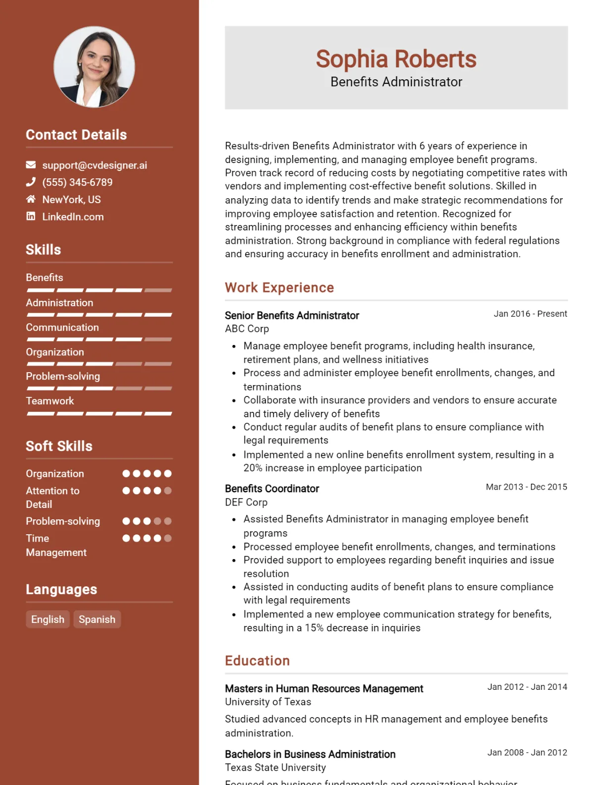 Benefits Administrator CV Example For 2026: Free Downloadable Templates Preview