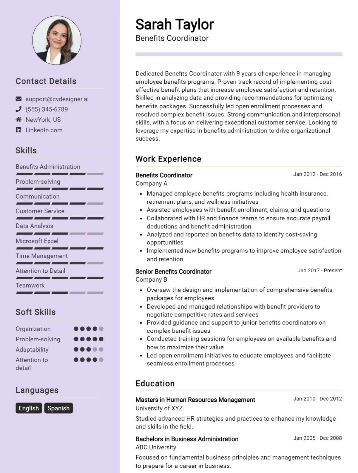 Benefits Coordinator CV Example For 2026: Free Professional Templates Preview