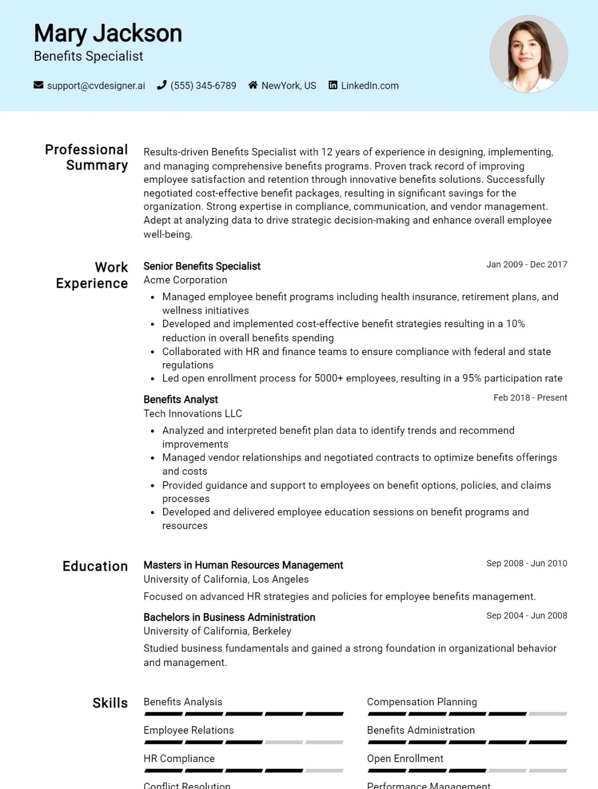 Benefits Specialist CV Example For 2026: Best Writing Guide Preview