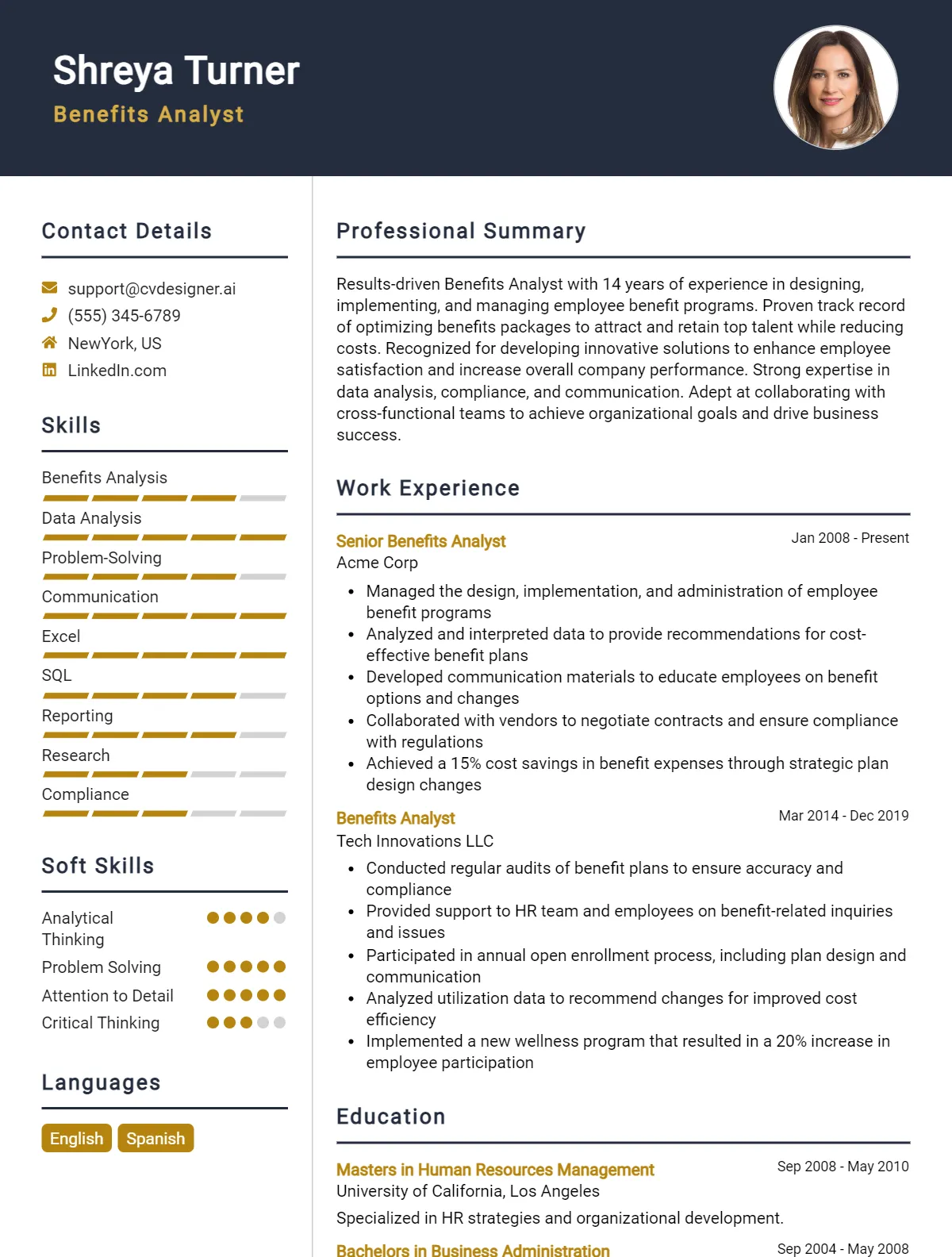 Benefits Analyst CV Example For 2026: Ultimate Guide Preview