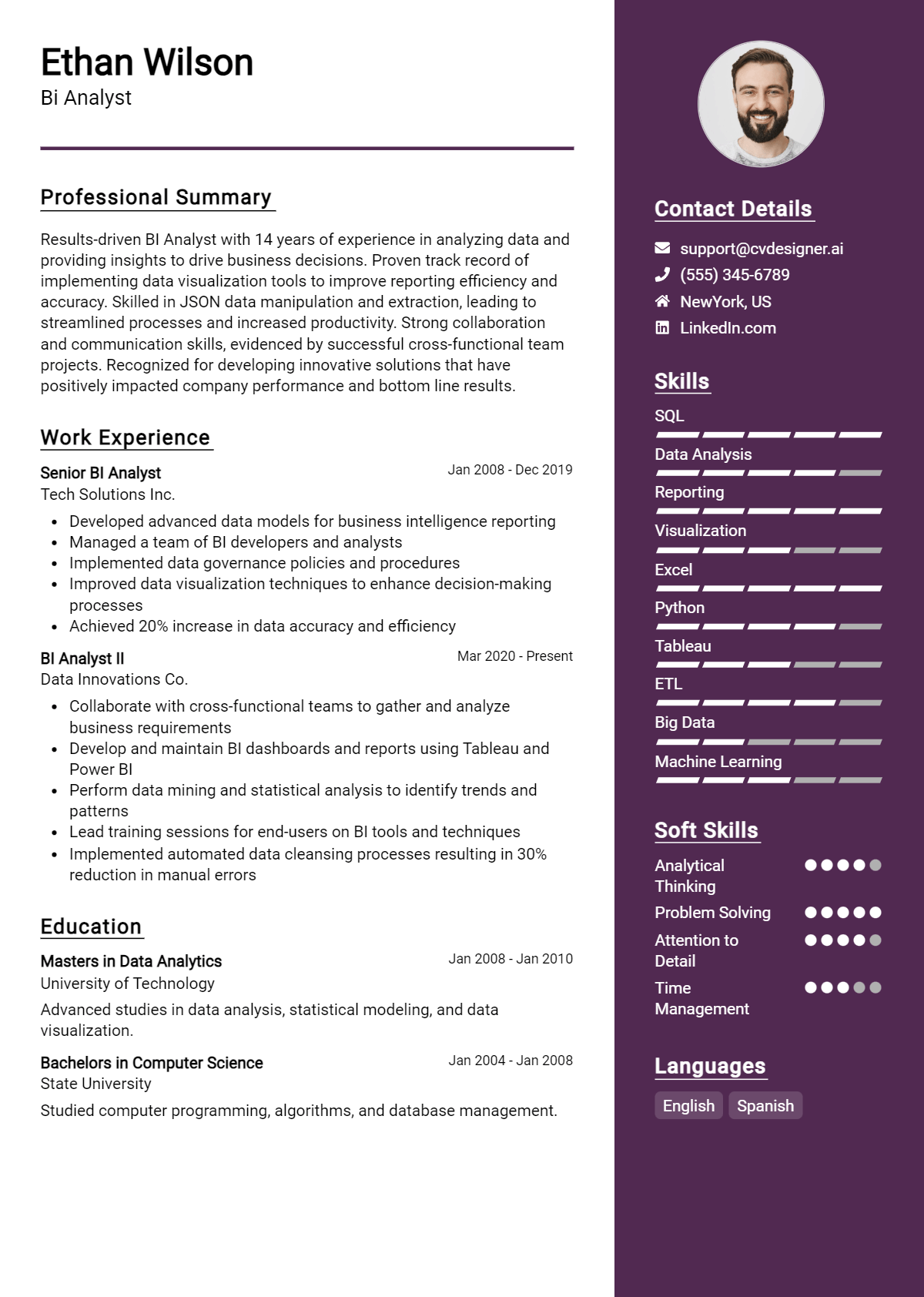 BI Analyst Resume Example for 2026: Top CV Skills Preview