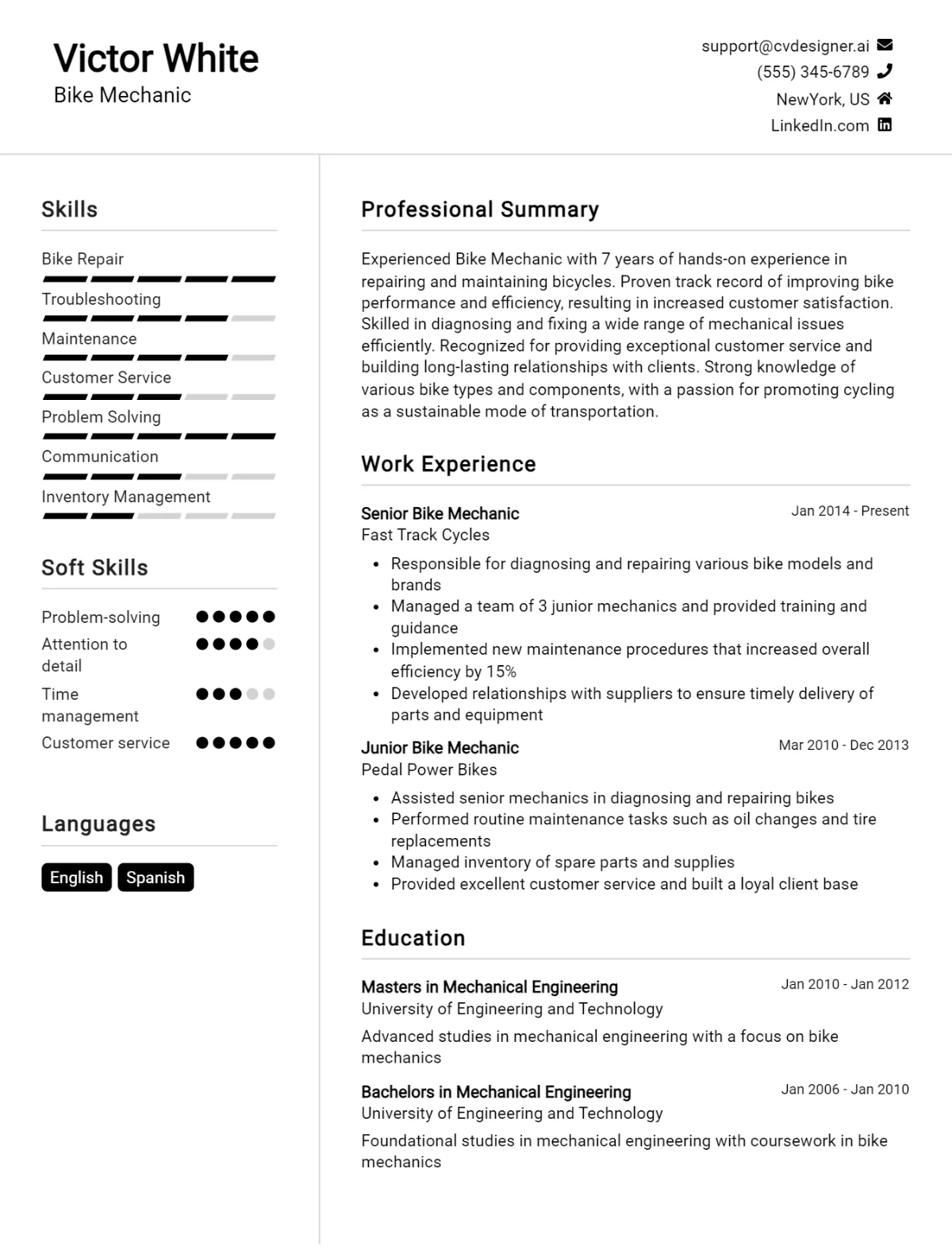 Bike Mechanic CV Example For 2026: Tips to Stand Out Preview