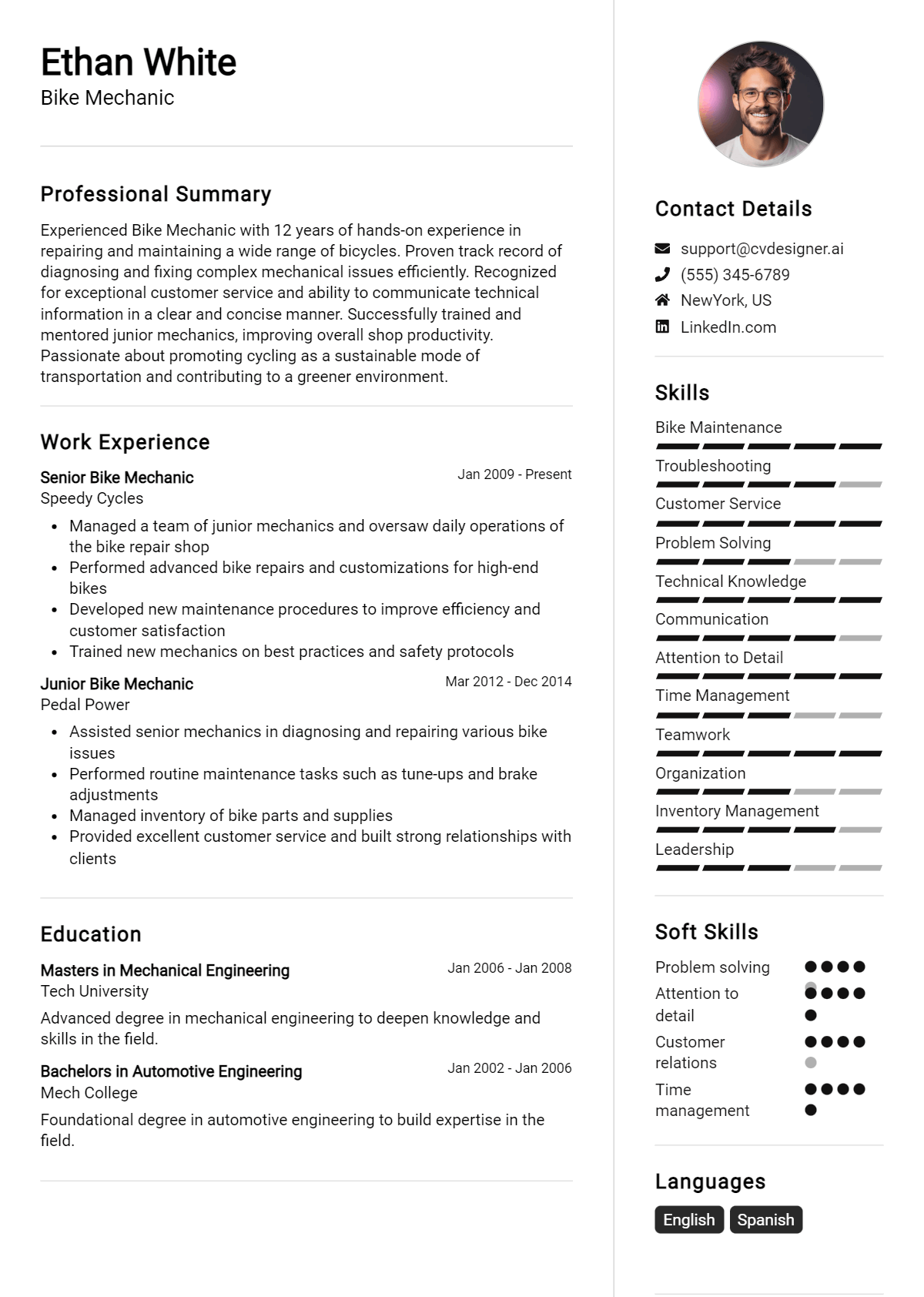 Bike Mechanic Resume Example for 2026: Samples & Best Practices Preview