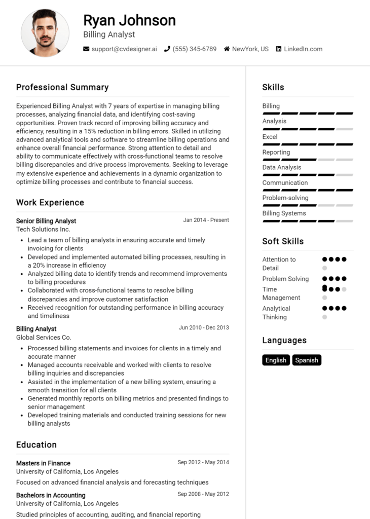 Billing Analyst Resume Example