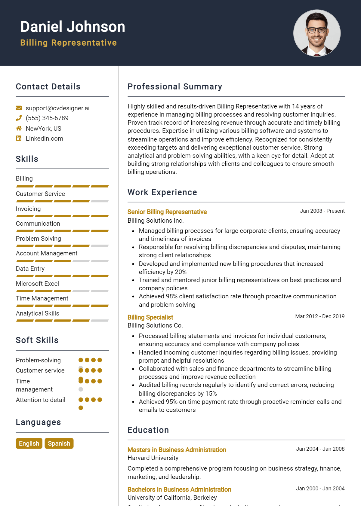 Billing Representative Resume Example for 2026: Free Downloadable Templates Preview