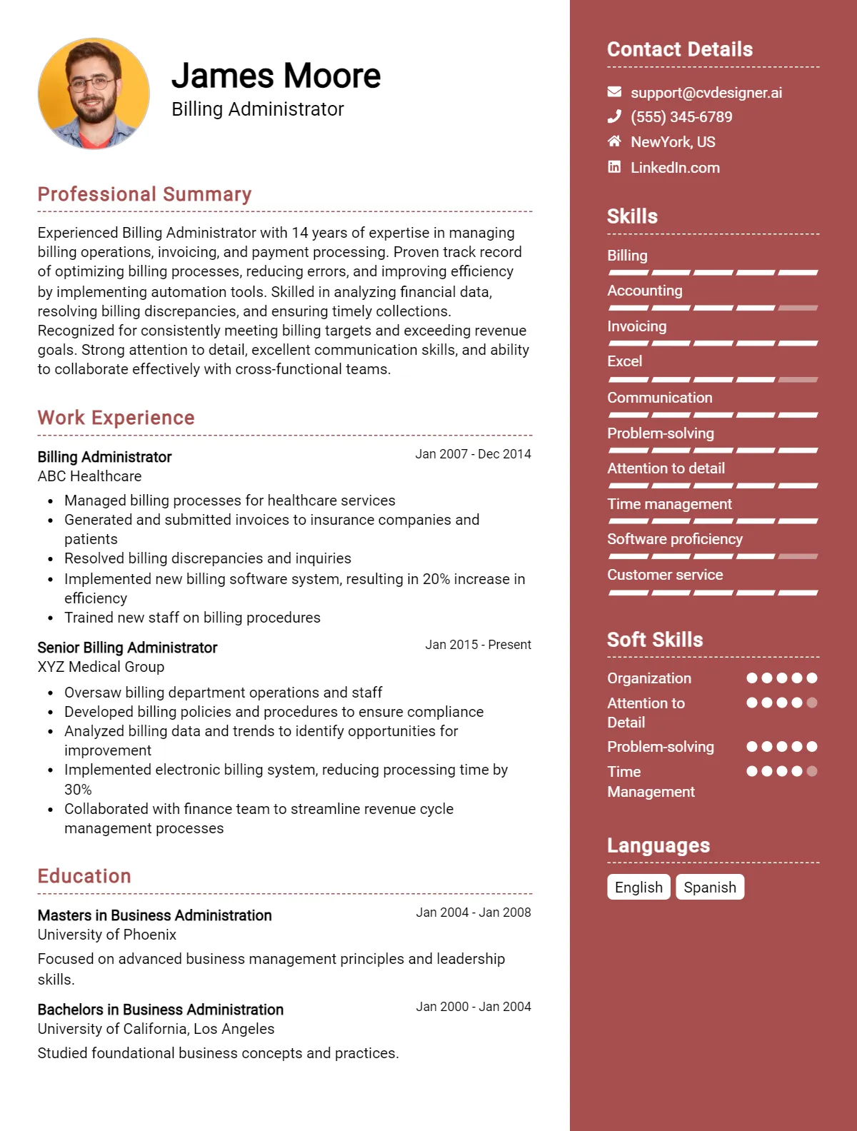 Billing Administrator CV Example & Templates for 2026 Preview