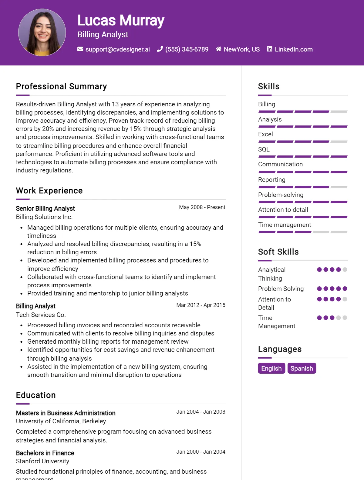 Billing Analyst CV Example & Templates for 2026 Preview