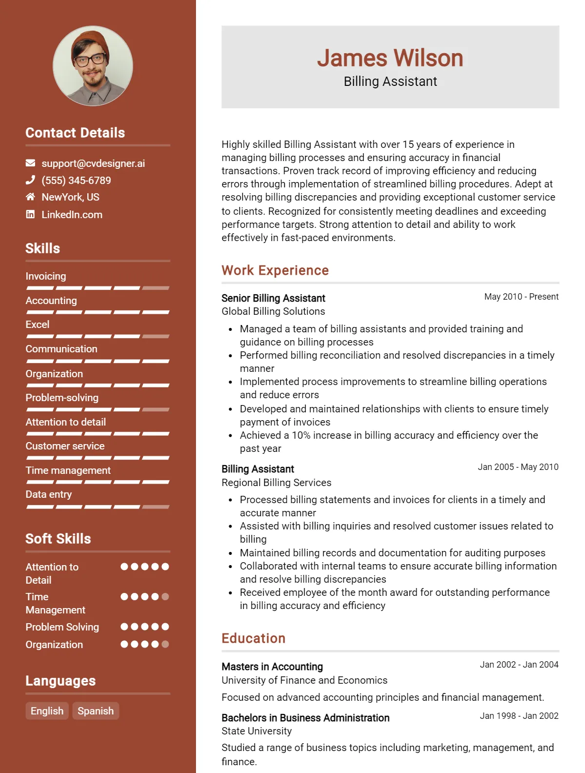 Billing Assistant CV Example & Templates Preview