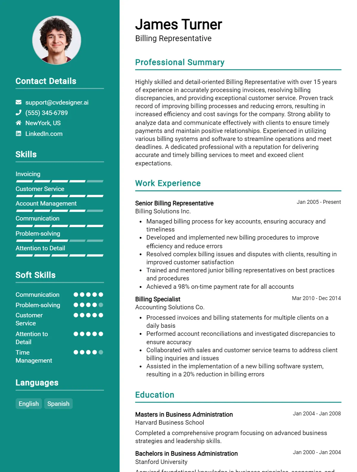 Billing Representative CV Example & Templates Preview