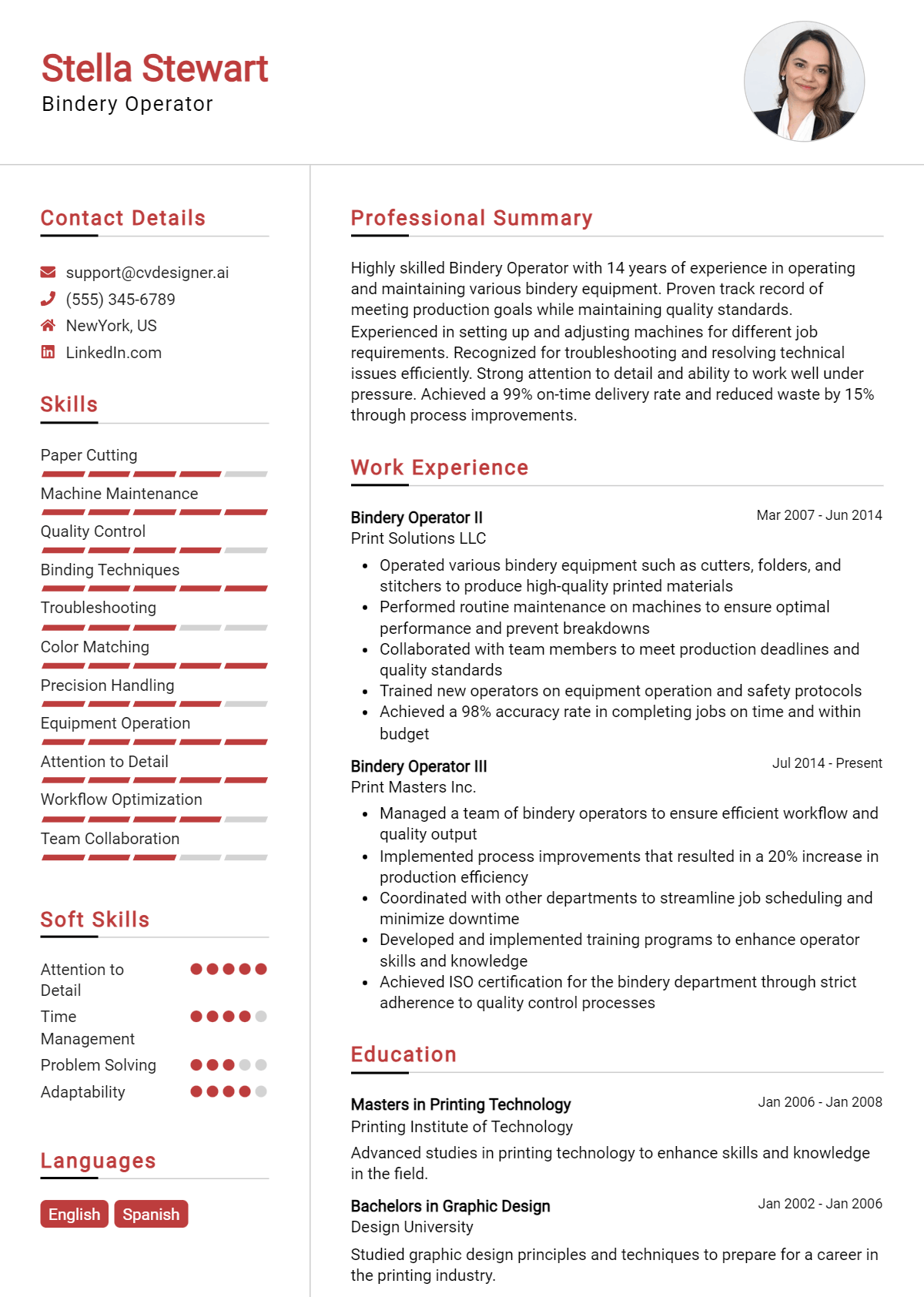 Bindery Operator Resume Example for 2026: Professional CV Templates Preview