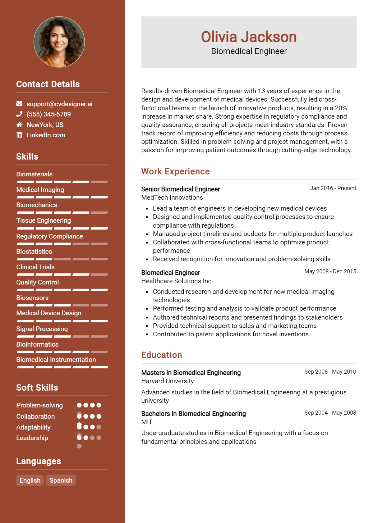 Biomedical Engineer Resume Example for 2026: Best Formatting Tips Preview