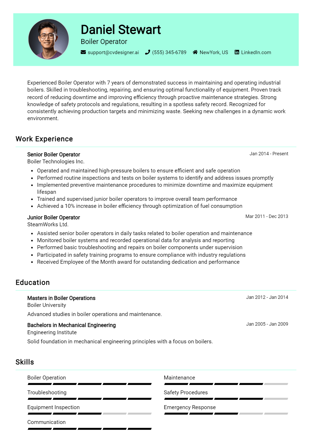 Boiler Operator Resume Example for 2026: Tips to Stand Out Preview