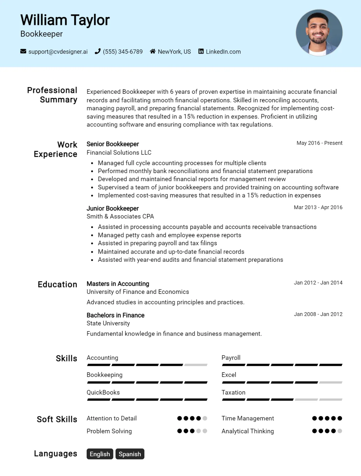 Bookkeeper CV Example For 2026: How to Create a Professional CV Preview