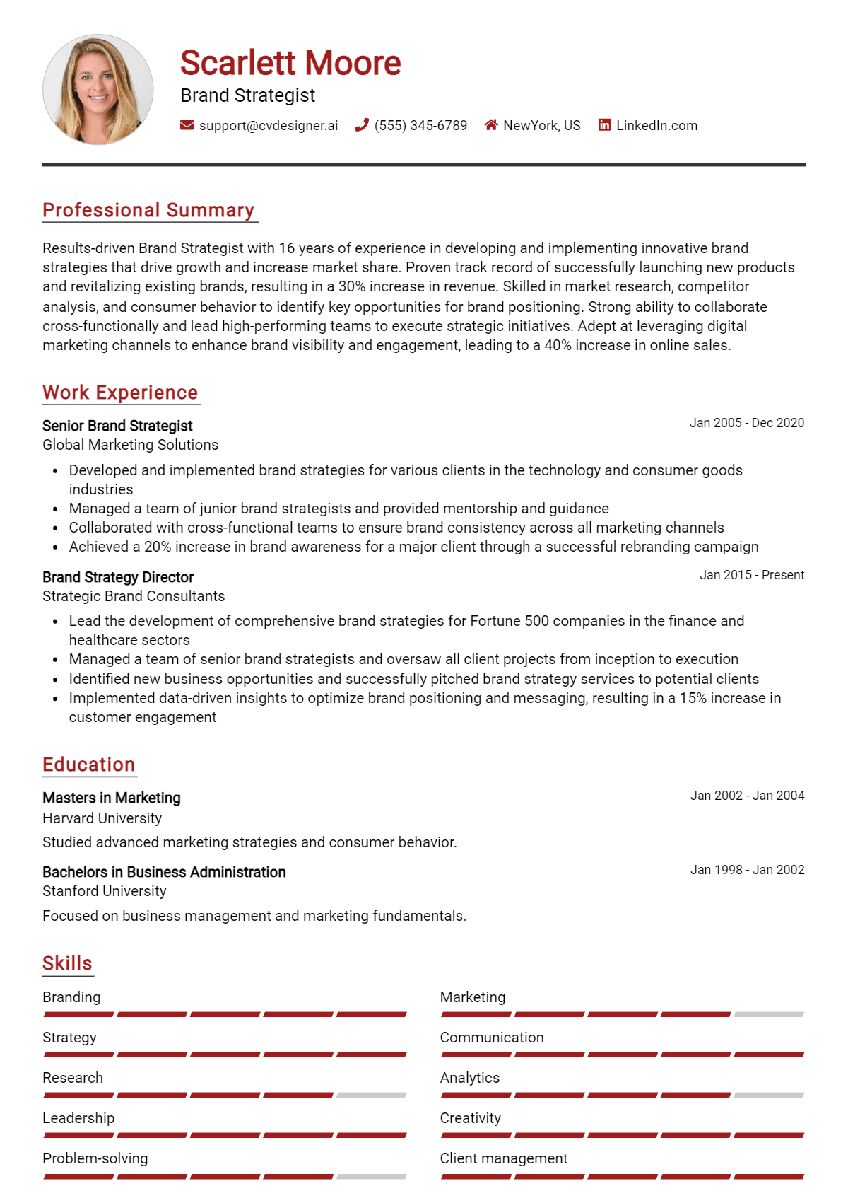 Brand Strategist Resume Example for 2026: Best Writing Tips Preview