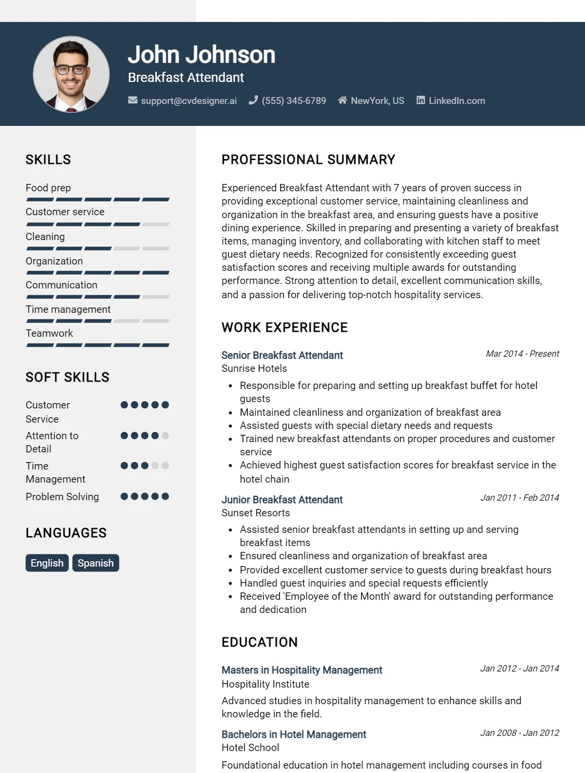 Breakfast Attendant CV Example For 2026: Proven Tips & Templates Preview