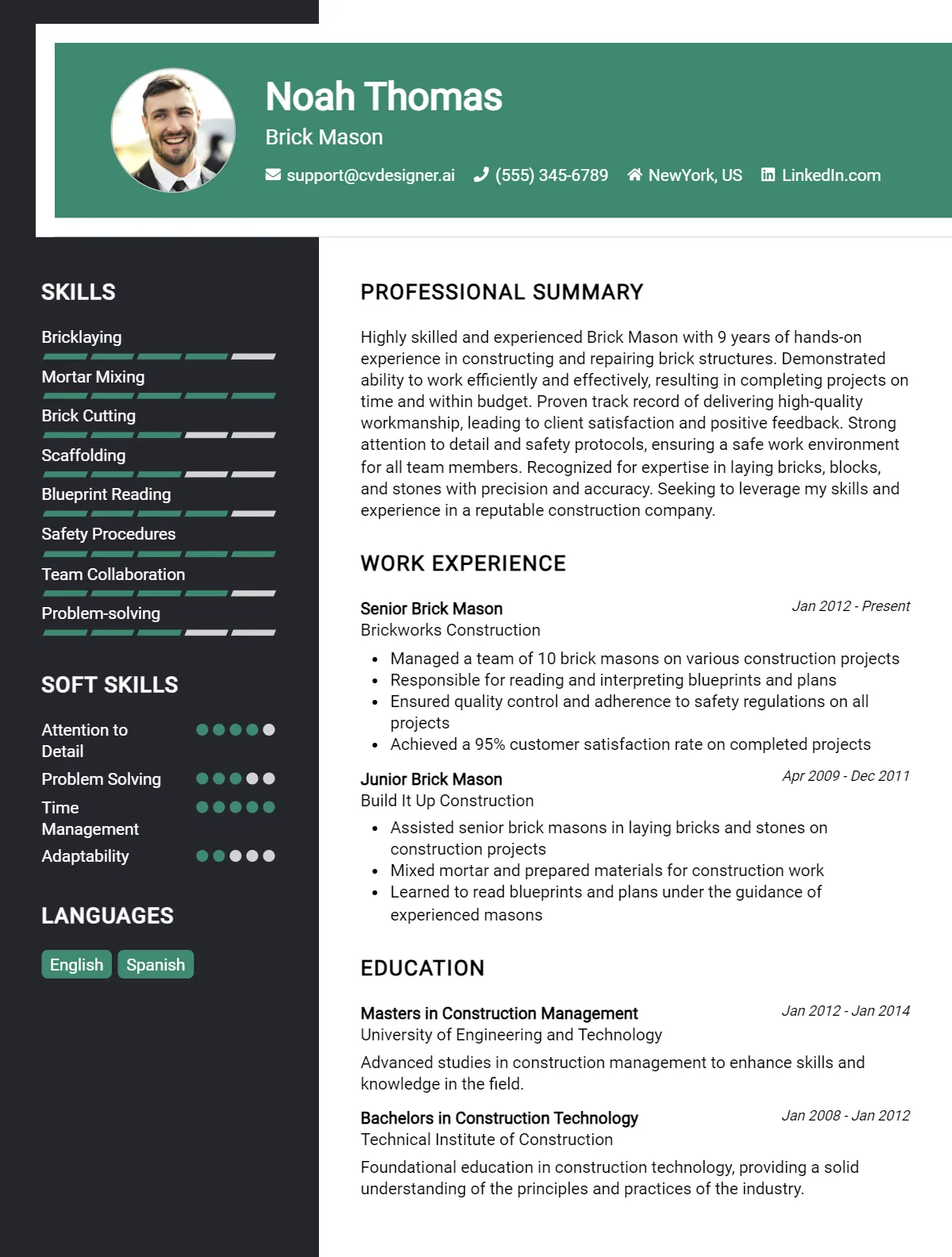 Brick Mason CV Example For 2026: Best Tips & Templates Preview