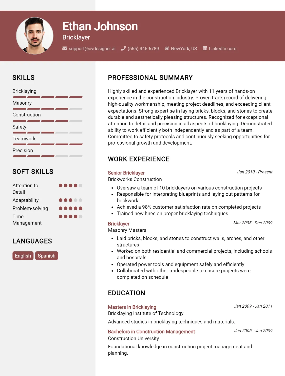 Bricklayer CV Example For 2026: Tips & Templates Preview
