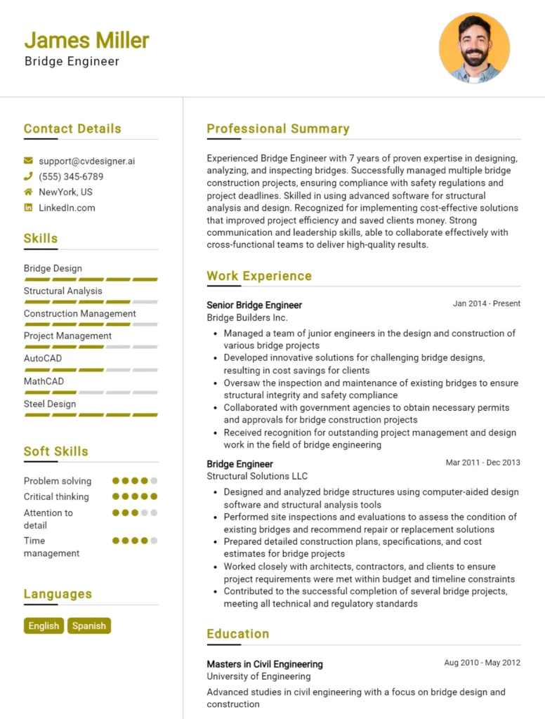 Bridge Engineer CV Example