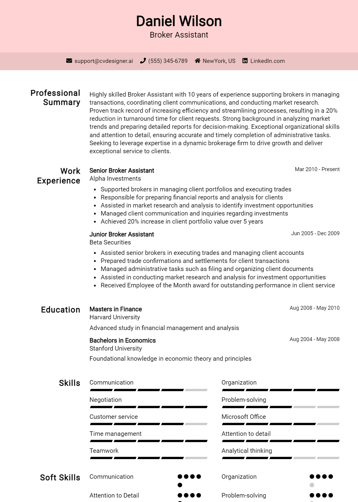 Broker Assistant Resume Example for 2026: Top CV Skills Preview