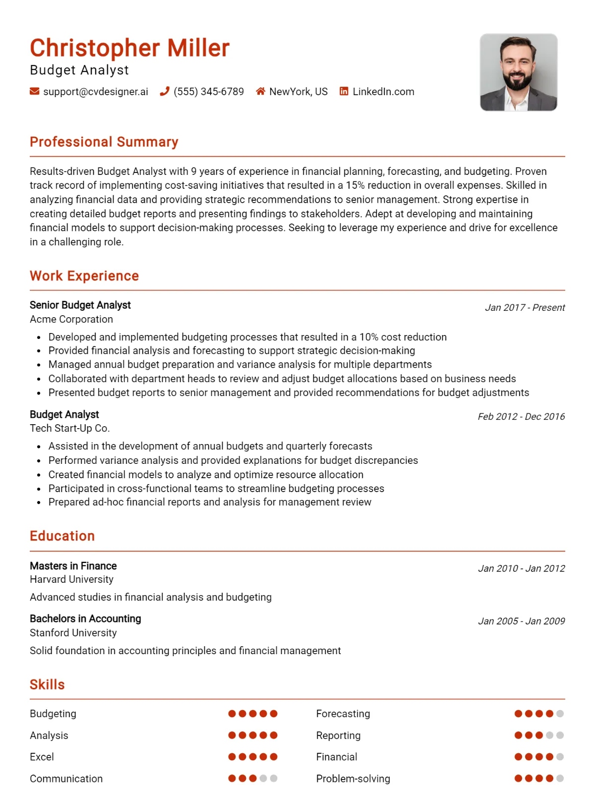 Budget Analyst CV Example & Templates for 2026 Preview