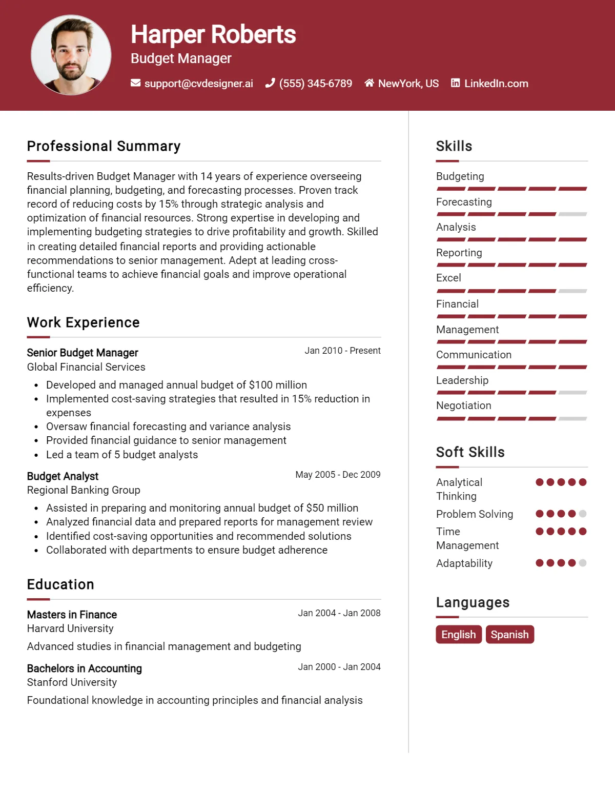 Budget Manager CV Example & Templates for 2026 Preview
