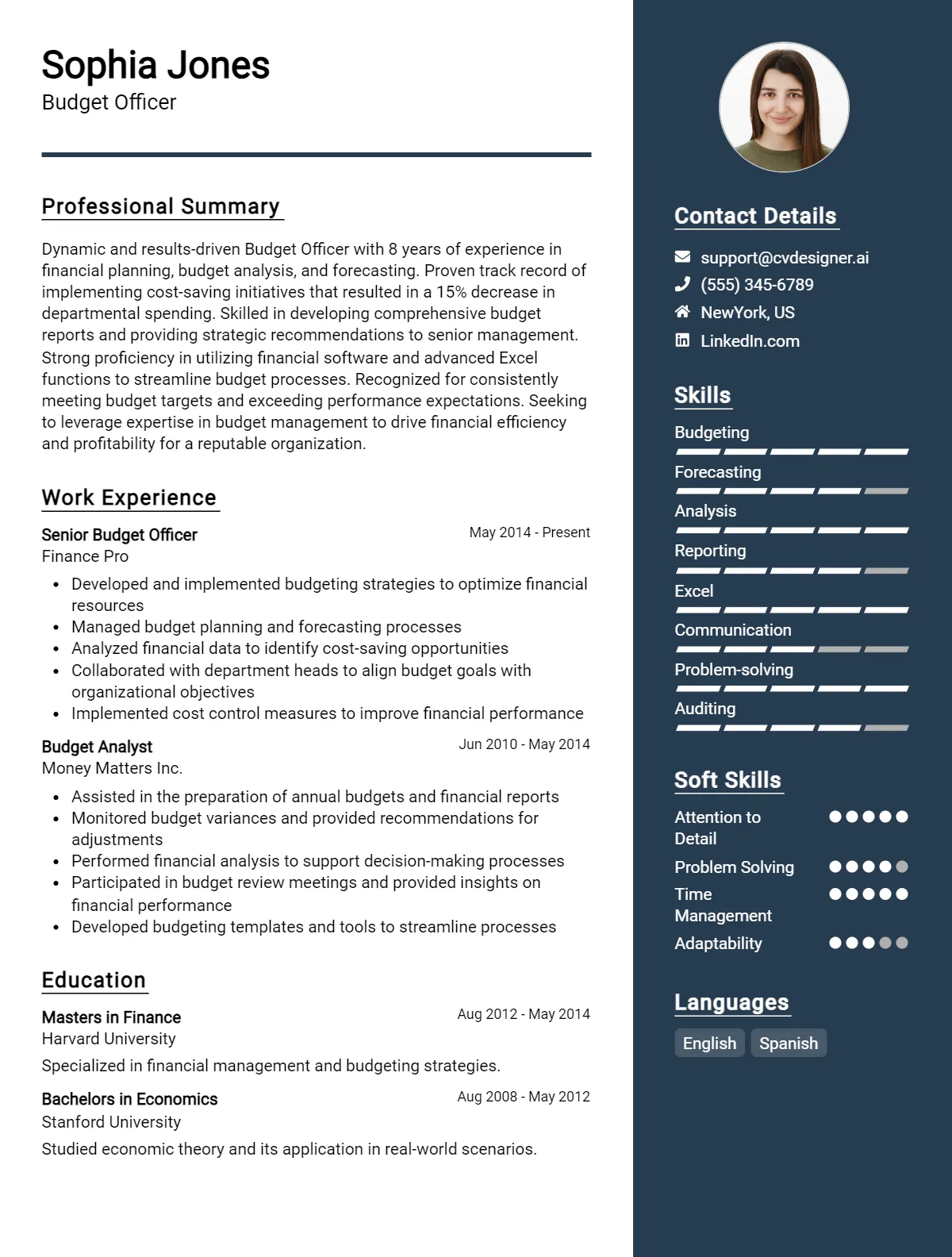 Budget Officer CV Example & Templates for 2026 Preview