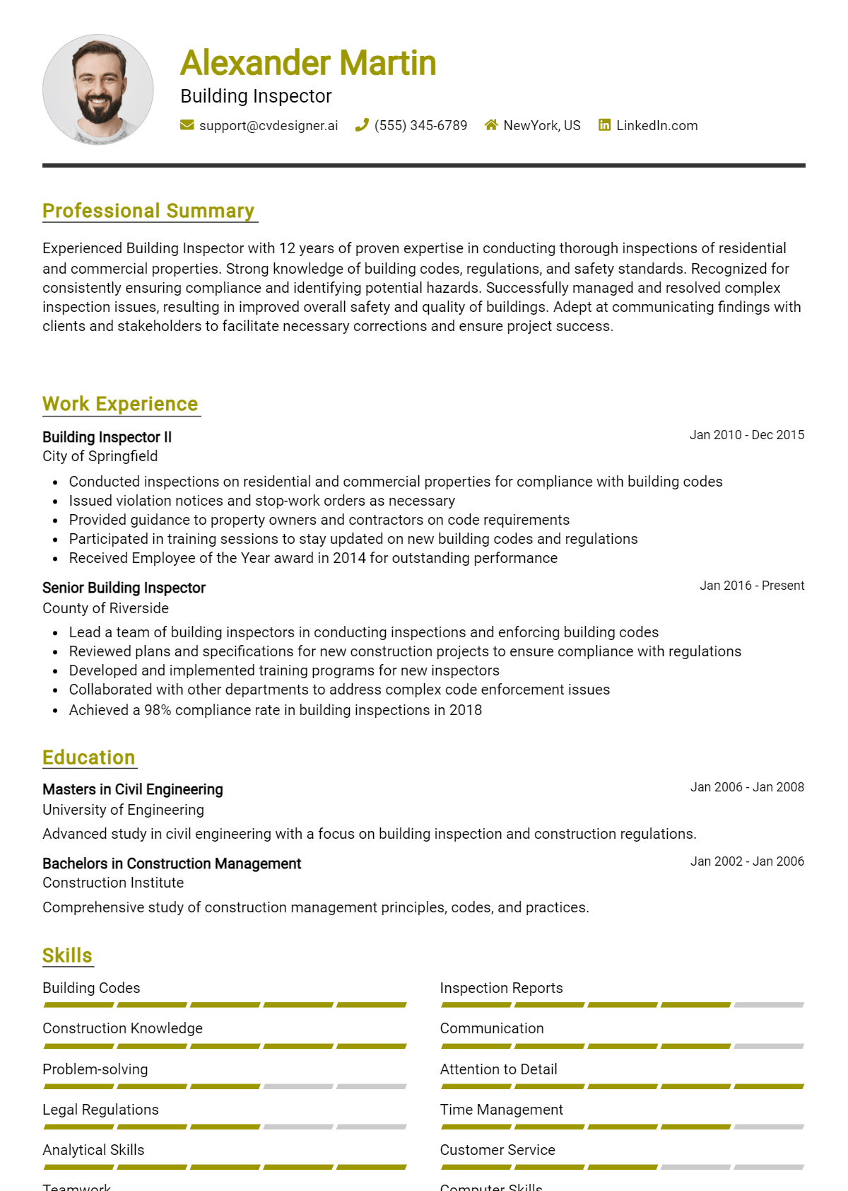 Building Inspector Resume Example for 2026: Best Formatting Tips Preview