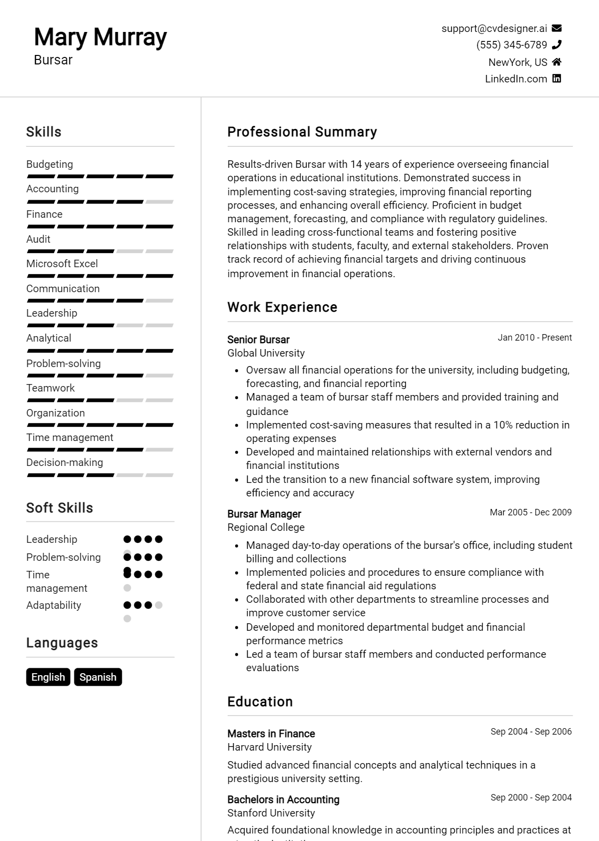 Bursar Resume Example for 2026: Samples & Best Practices Preview