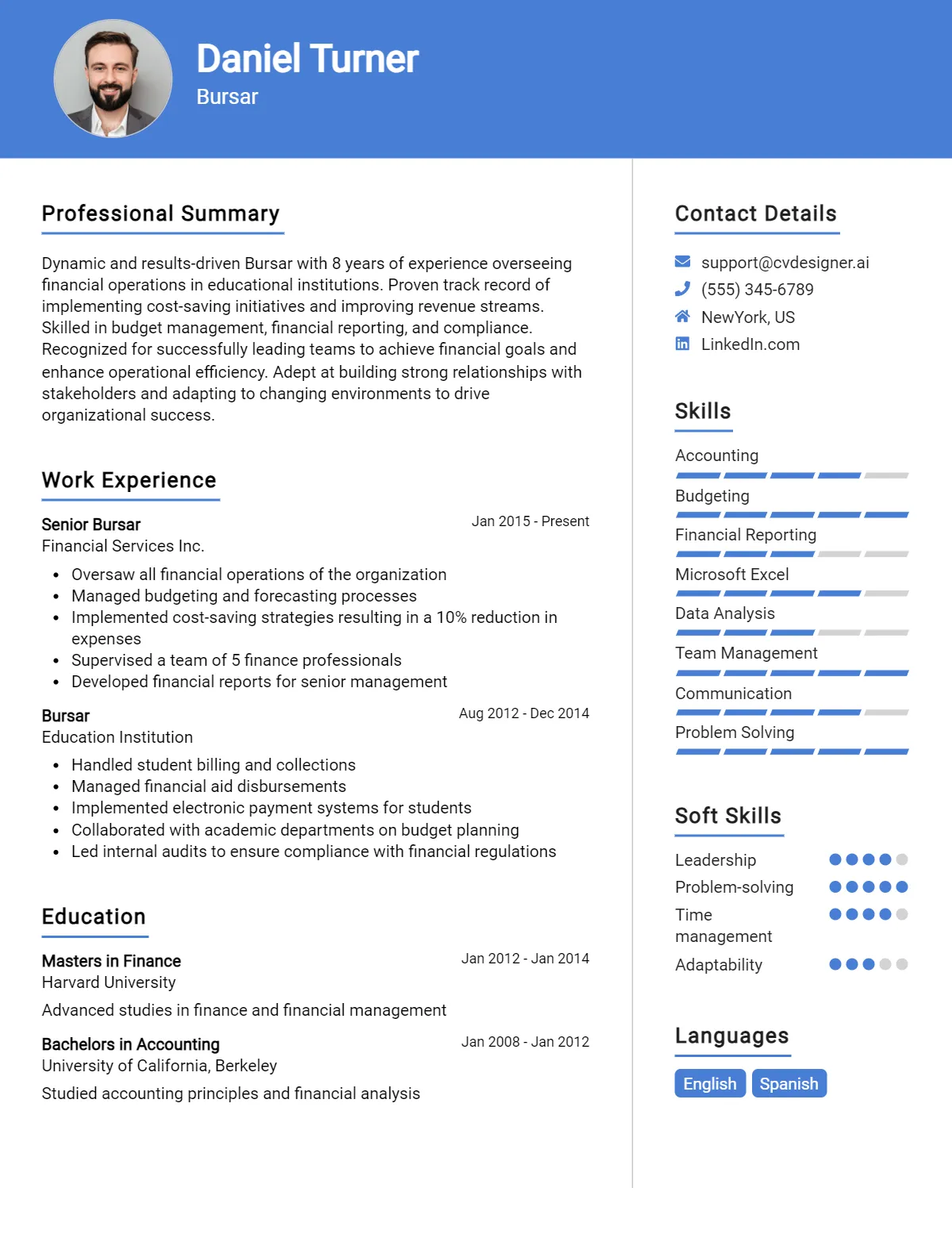 Bursar CV Example & Templates for 2026 Preview