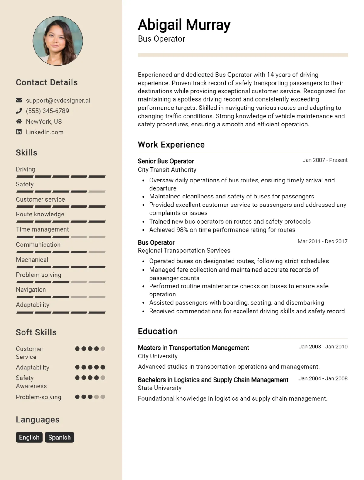Bus Operator CV Example For 2026: How to Create a Professional CV Preview
