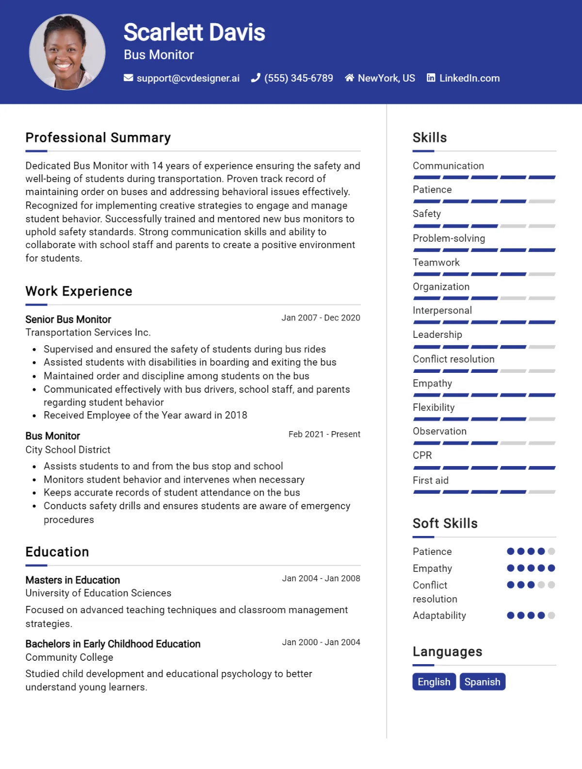 Bus Monitor CV Example For 2026: How to Create a Professional CV Preview