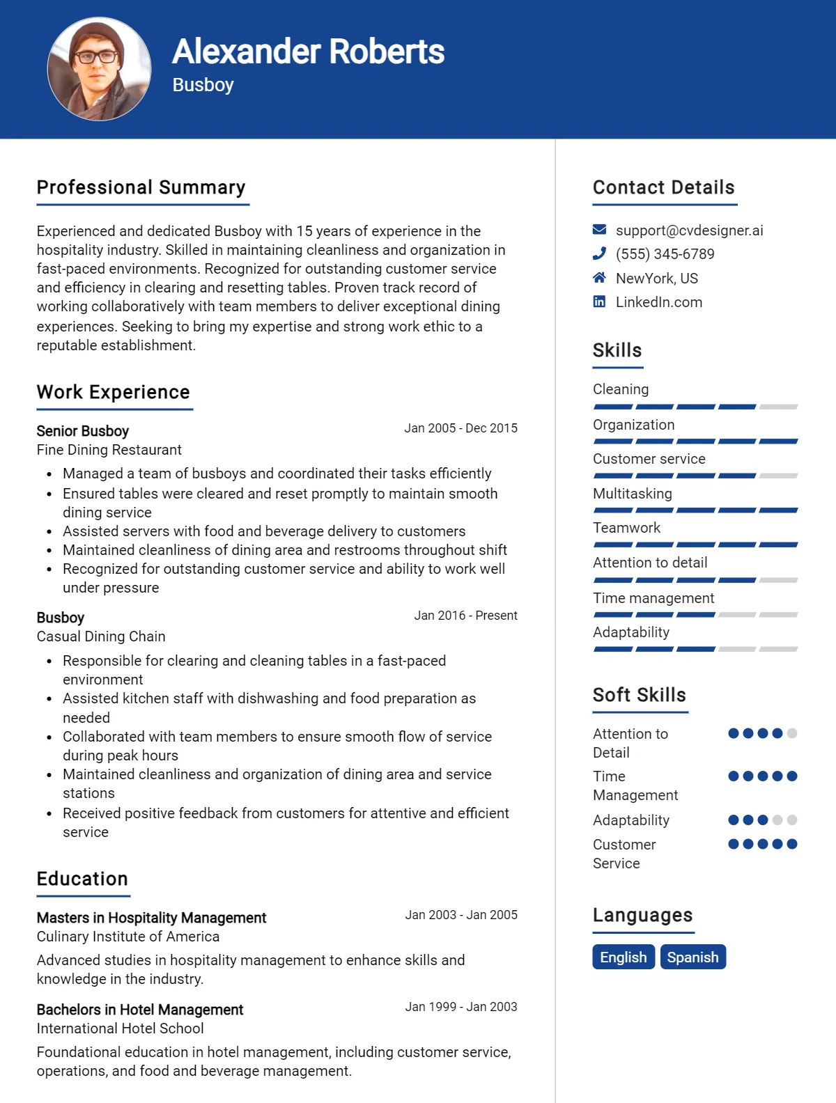 Busboy CV Example For 2026: Best Tips & Templates Preview