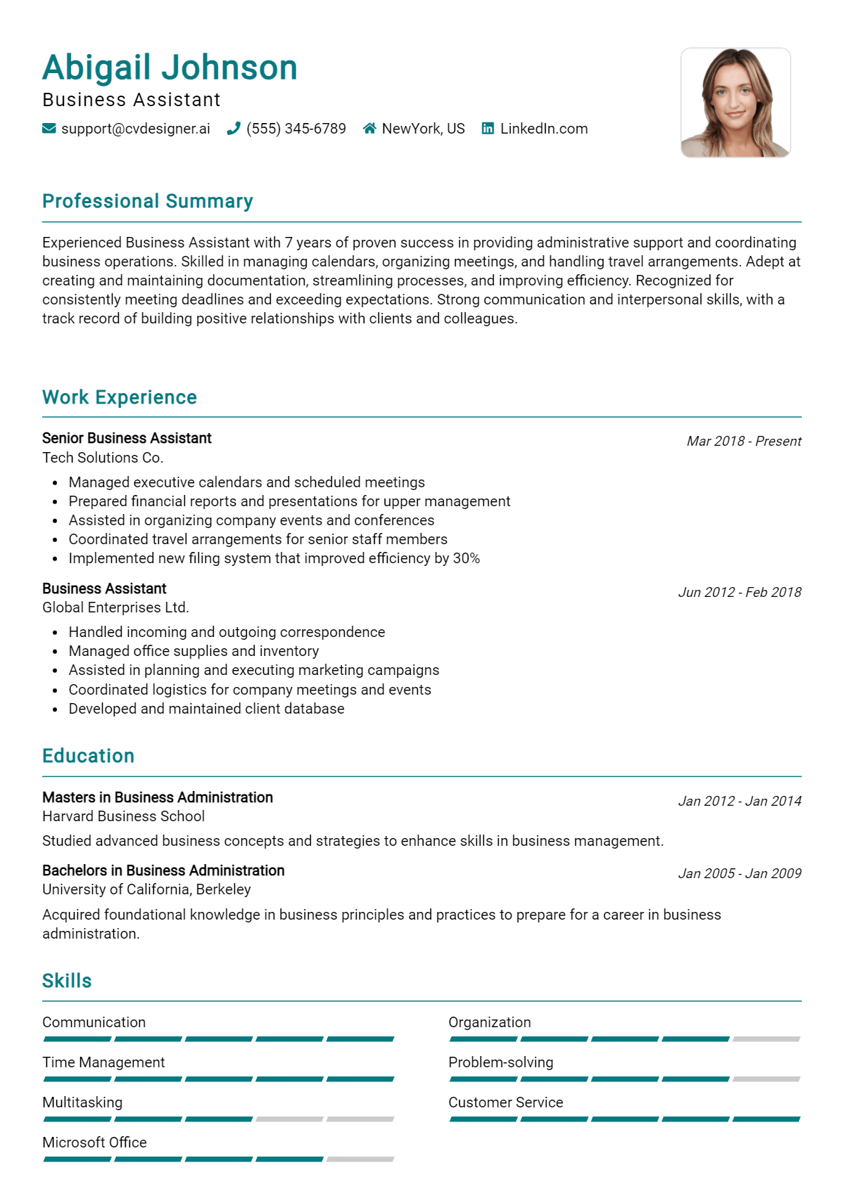 Business Assistant Resume Example for 2026: Samples & Best Practices Preview