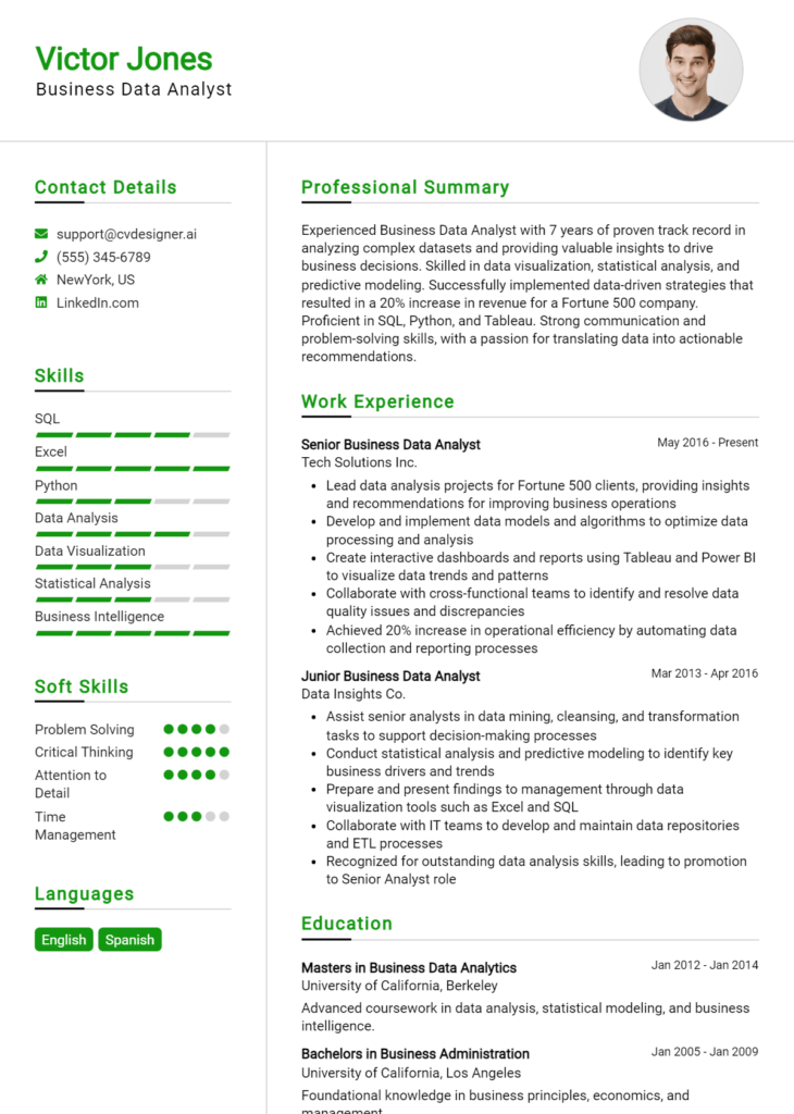 Business Data Analyst Resume Example