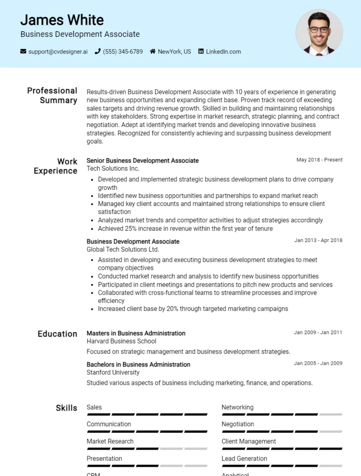 Business Development Associate CV Example For 2026: Free Professional Templates Preview