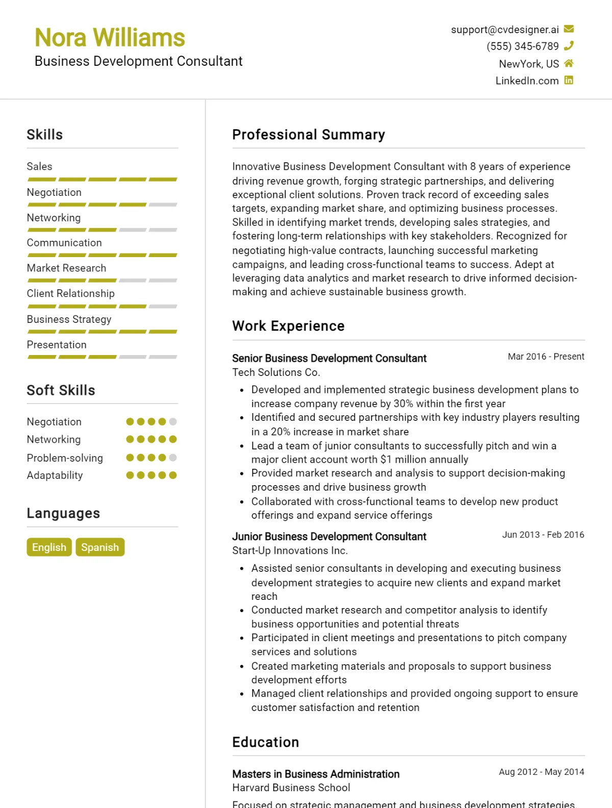 Business Development Consultant CV Example For 2026: Tips & Templates Preview