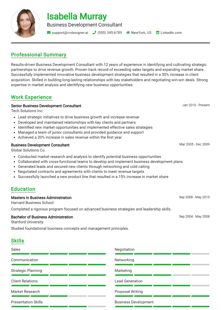 Business Development Consultant Resume Example