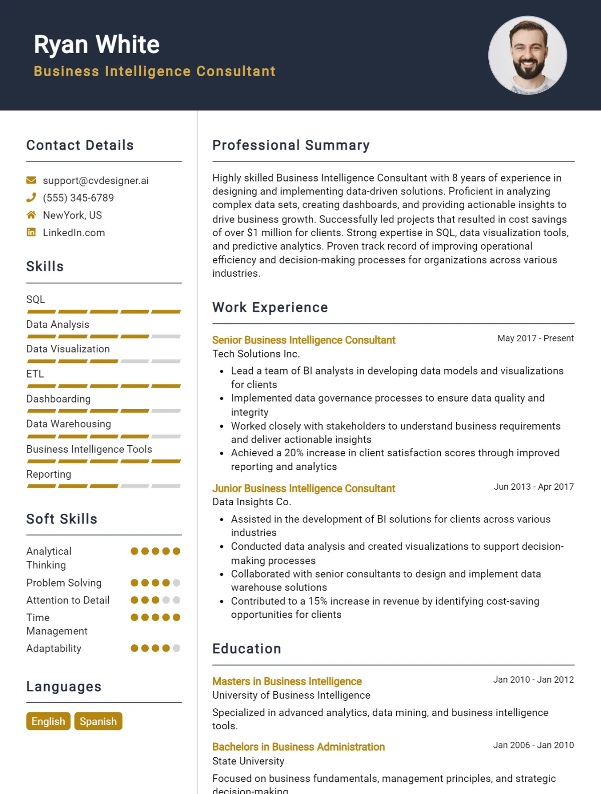 Business Intelligence Consultant CV Example For 2026: Tips & Templates Preview