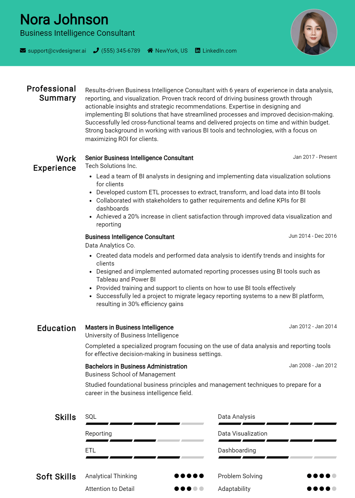 Business Intelligence Consultant Resume Example for 2026: Resume Guide Preview