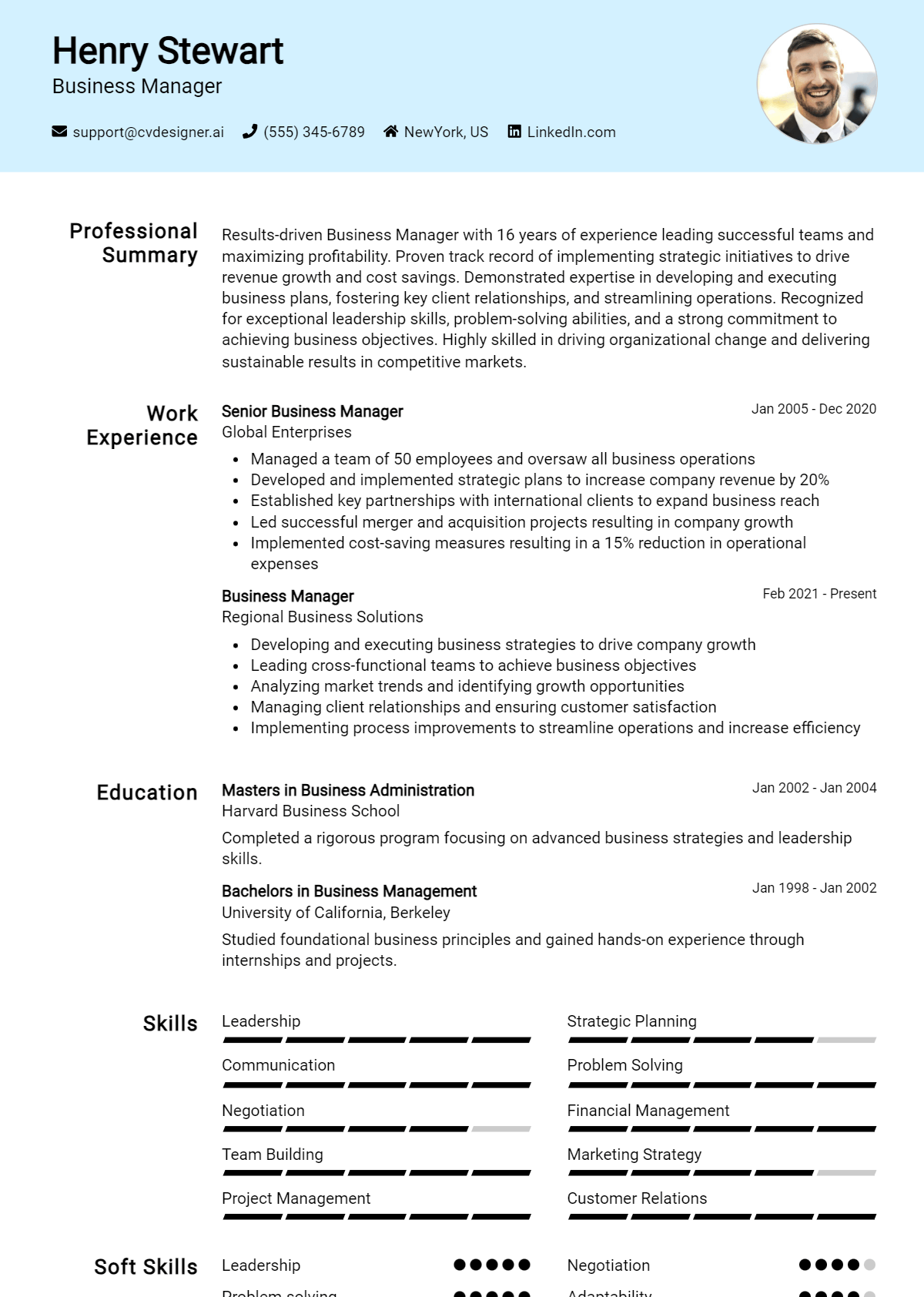 Business Manager Resume Example for 2026: Top CV Skills Preview