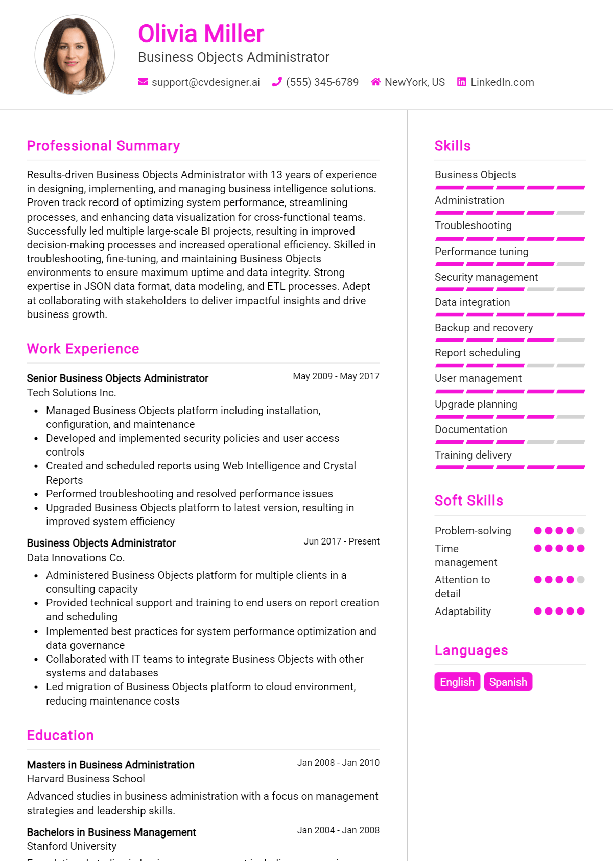 Business Objects Administrator Resume Example for 2026: Top Templates Preview