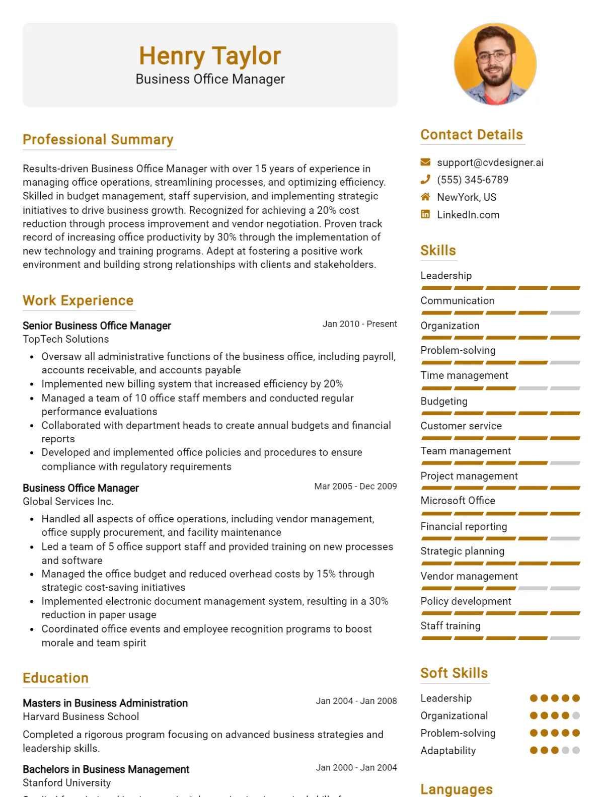 12 Business Office Manager CV Examples And Templates For 2026 Preview