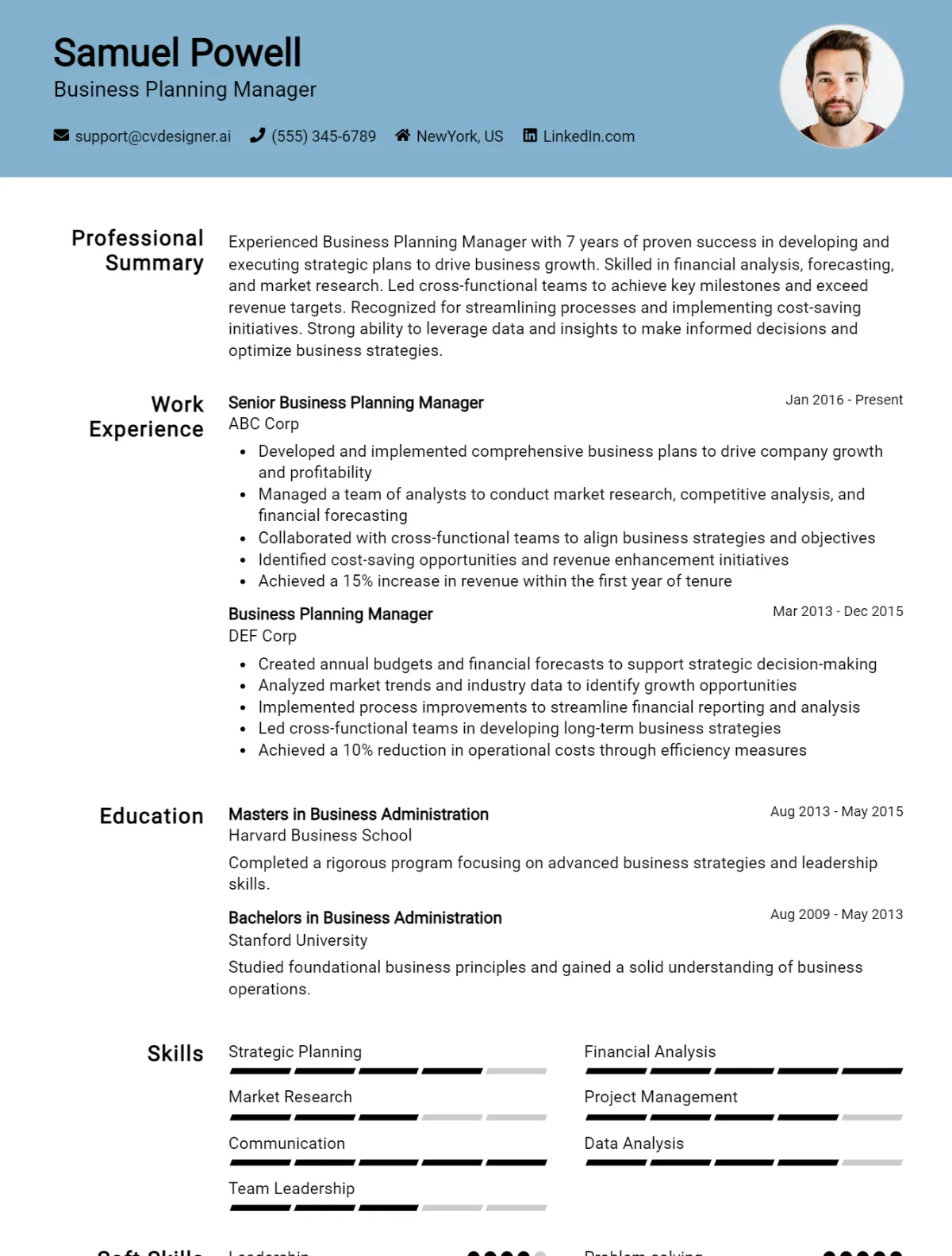 Business Planning Manager CV Example For 2026: Examples & Free Templates Preview