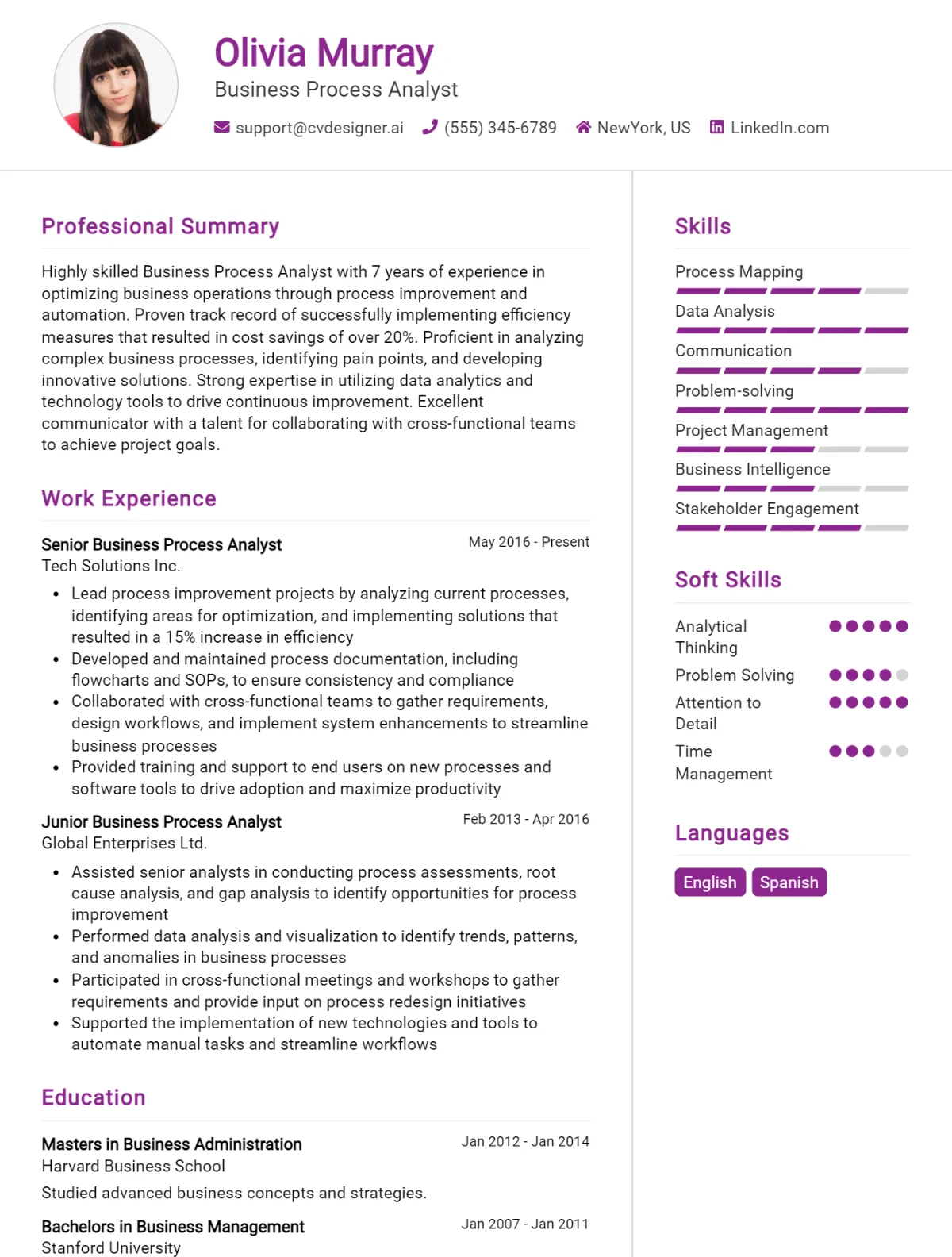 Business Process Analyst CV Example For 2026: Examples & Free Templates Preview