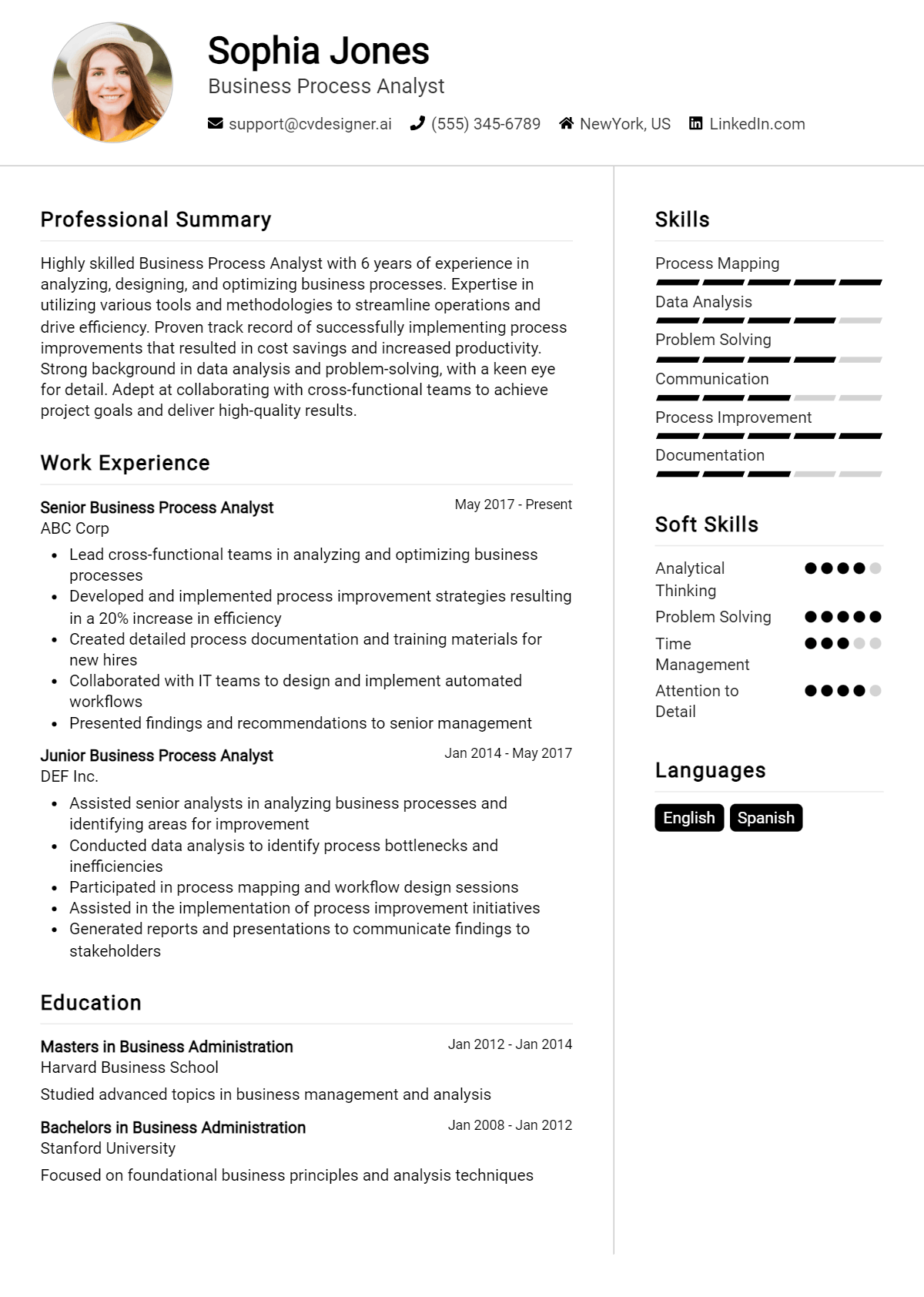 Business Process Analyst Resume Example for 2026: Free Guide Preview