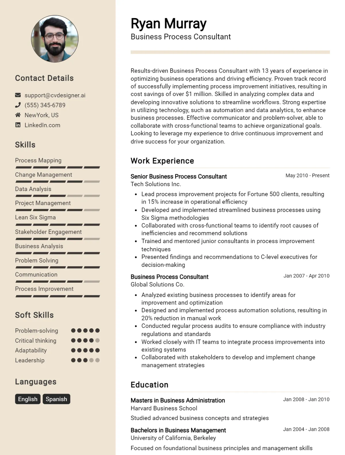 Business Process Consultant CV Example For 2026: Professional CV Templates Preview