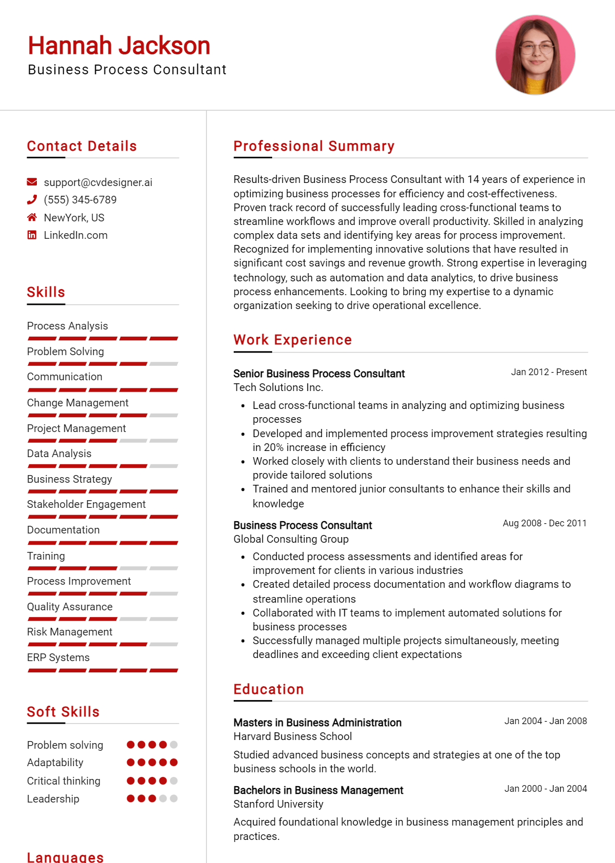 Business Process Consultant Resume Example for 2026: Resume Guide Preview
